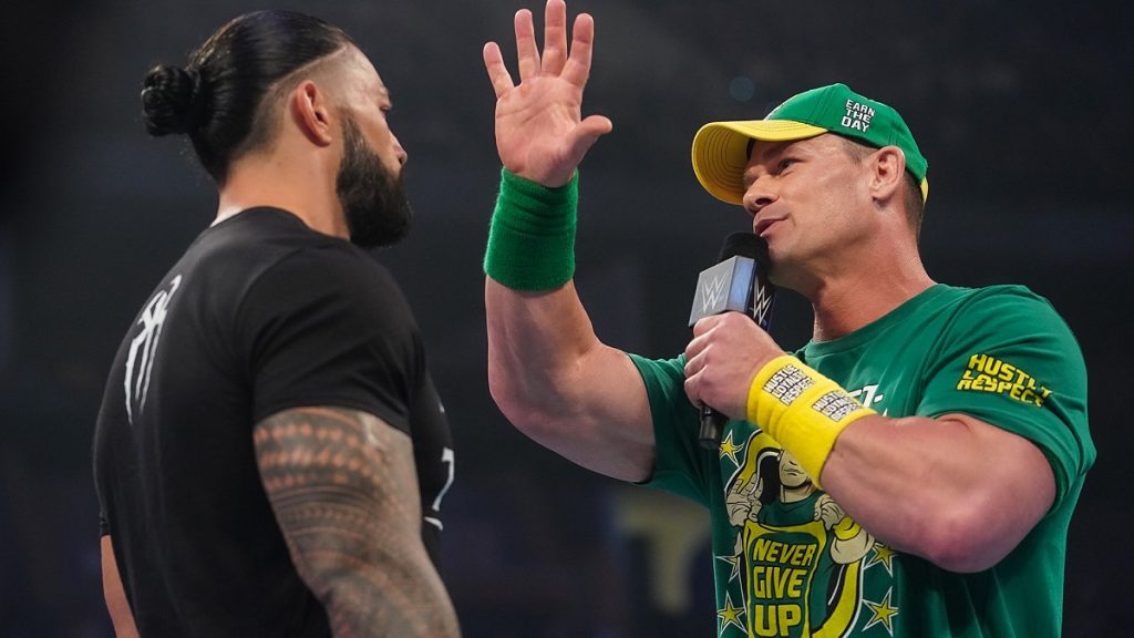 John Cena confronting Roman Reigns