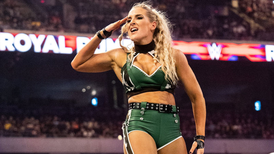 Lacey Evans saluting during the 2023 Royal Rumble