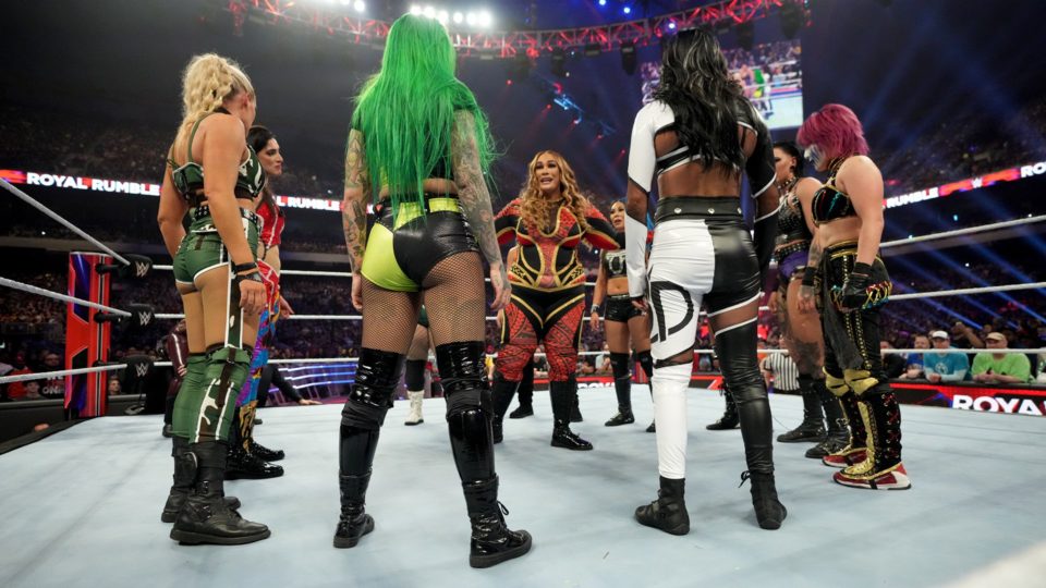 Nia Jax confronted by several stars in the 2023 Women's Royal Rumble