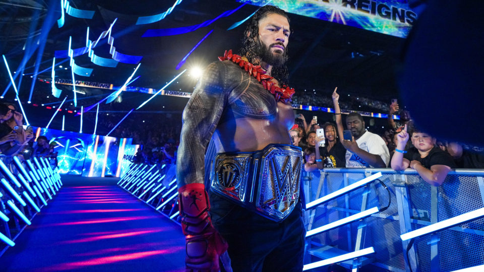 Roman Reigns making his entrance at WWE SummerSlam 2023