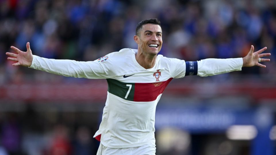 Cristiano Ronaldo celebrating after scoring a goal