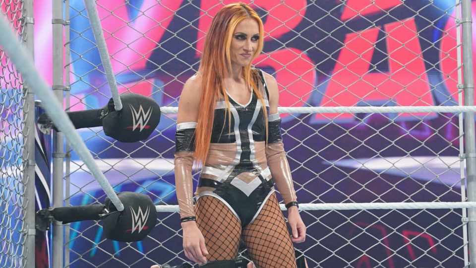 Becky Lynch inside the Steel Cage at WWE Payback