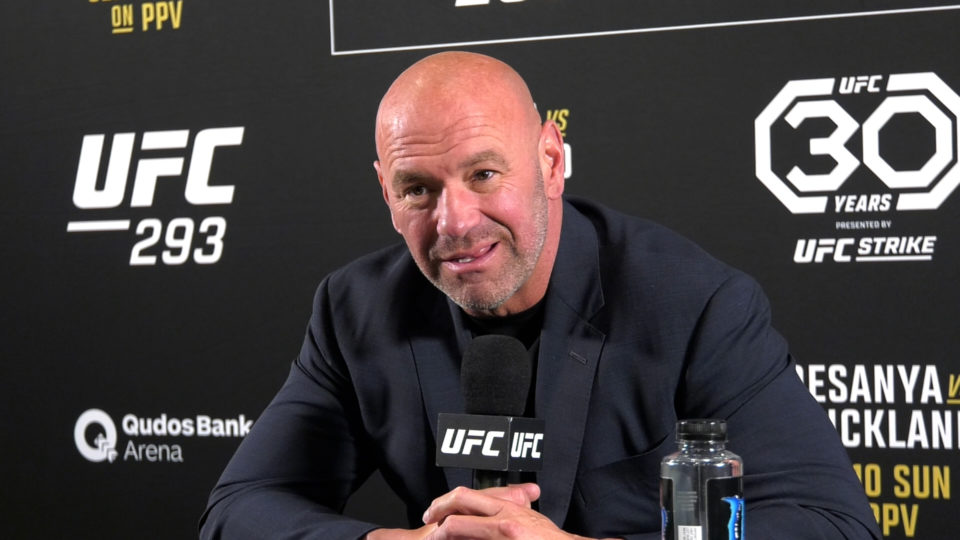Dana White speaking at a press conference ahead of UFC 293