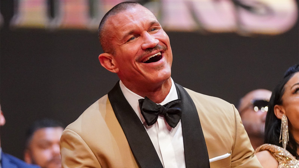 Randy Orton laughing during the WWE Hall of Fame 2022