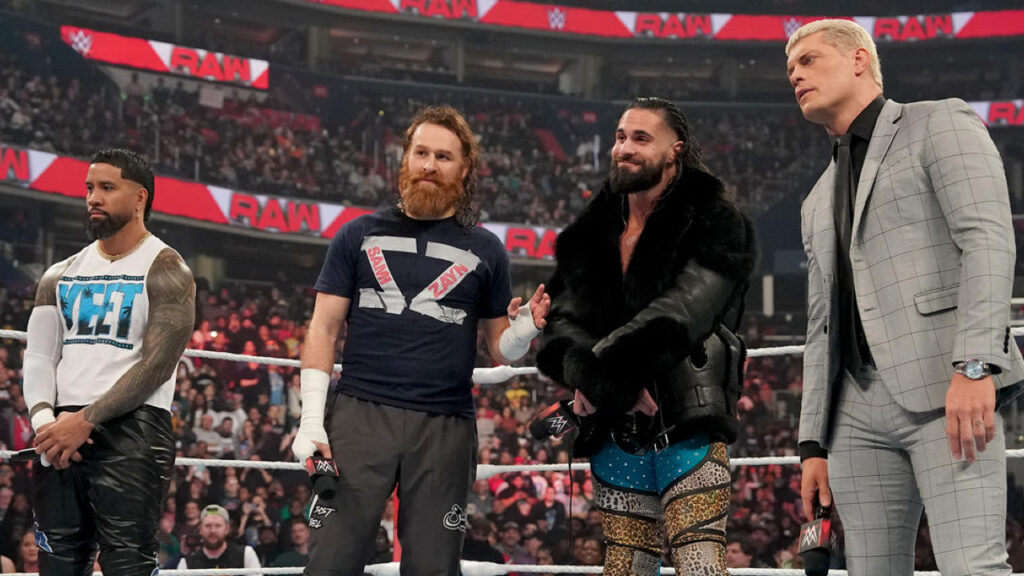 Jey Uso Sami Zayn Seth Rollins Cody Rhodes WWE Raw