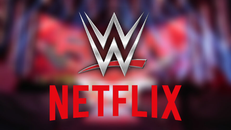 WWE and Netflix logos over blurred background