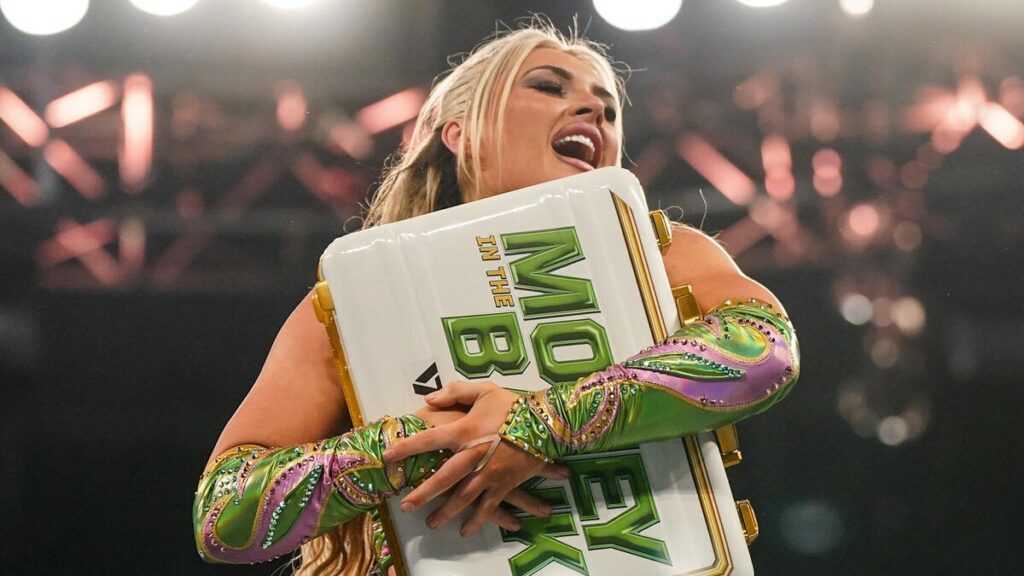 Tiffany Stratton with the Money In The Bank briefcase